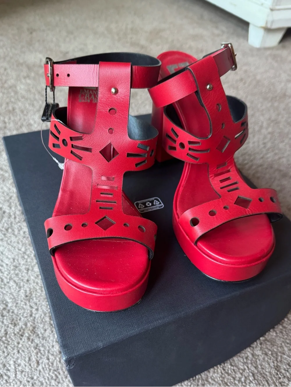 Emanuele Crasto Red Platform Sandals Women's Size 9 New
